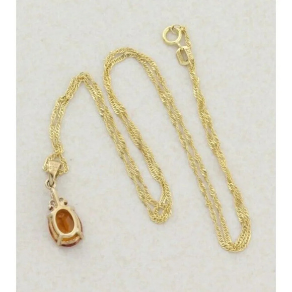 10k Yellow Gold Natural Citrine and Diamond Necklace 18 inch Twist chain 1.3mm - Picture 8 of 8